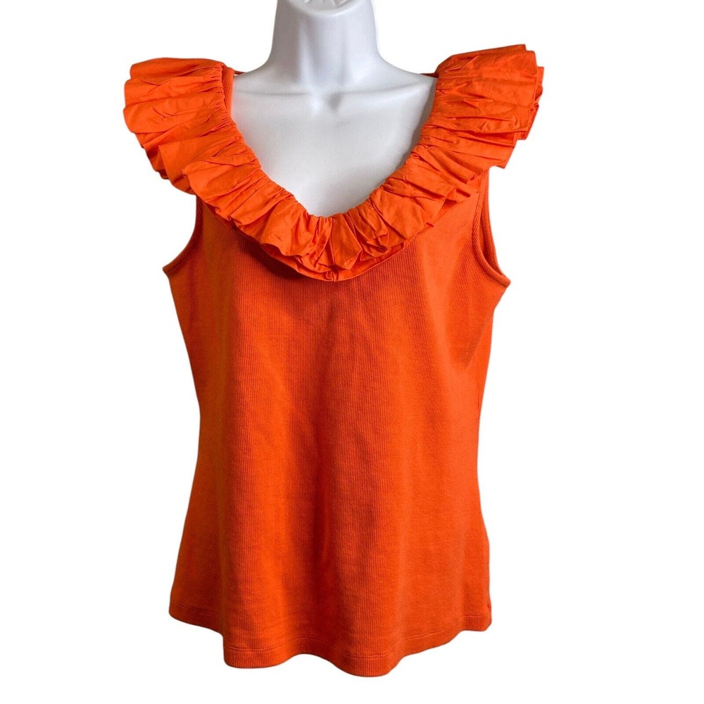 Maeve Orange Ruffled V-Neck Sleeveless Top